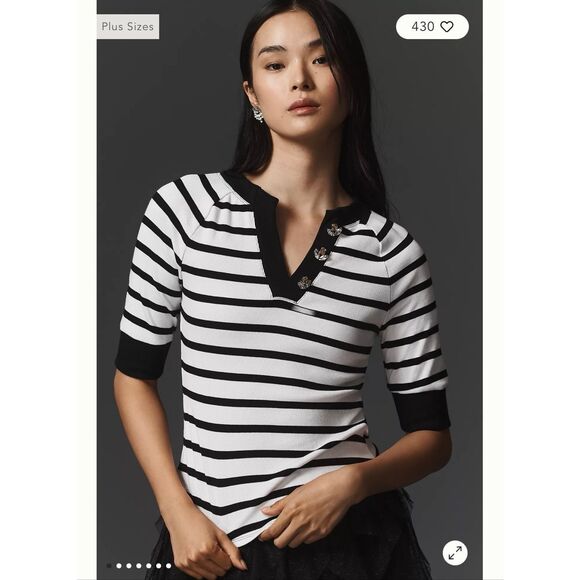 Anthropologie Maeve Half-Sleeve Henley Tee - Picture 4 of 9